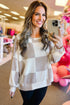 Checkered Waffle Knit Drop Shoulder Banded Hem Long Sleeve Top
